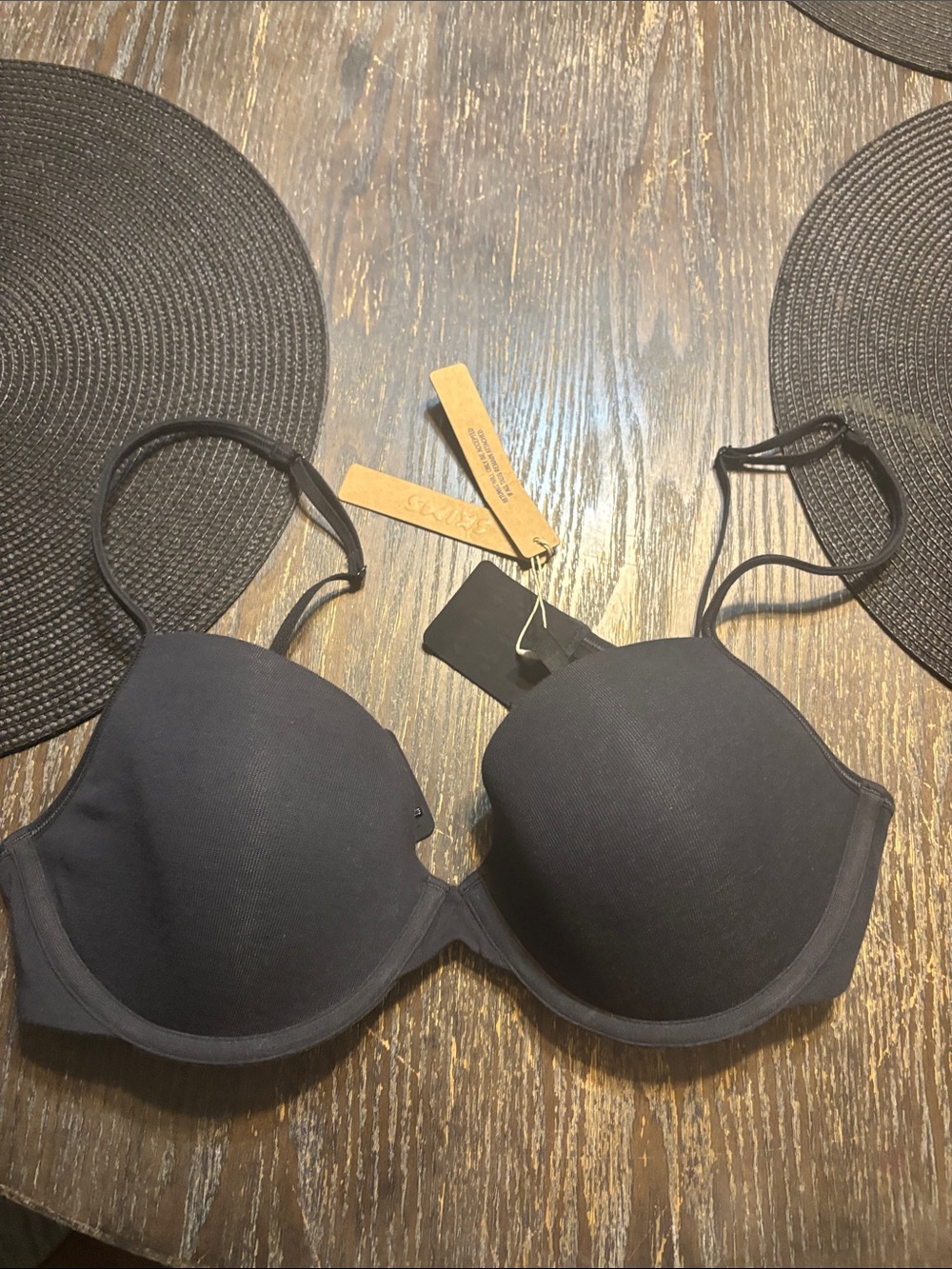 SKIMS everyday cotton lightly lined Demi bra Black 36C NWT